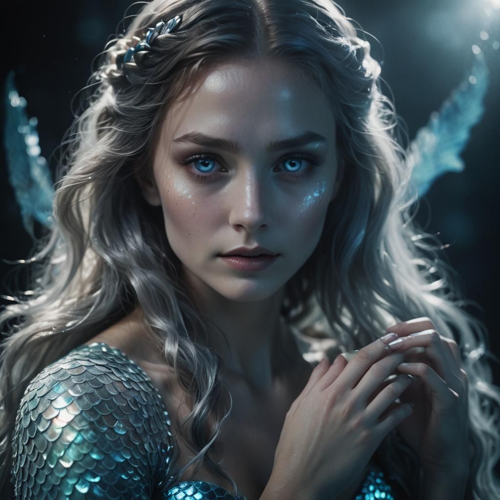 Luminous Mermaid Siren Portrait in the Dark