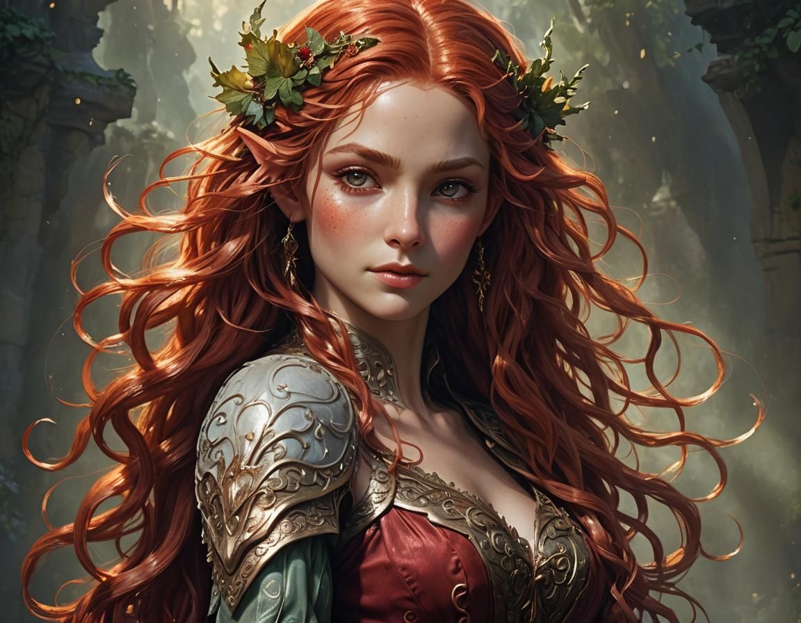 Voluptuous Fantasy Elf with Red Hair, Splash Art