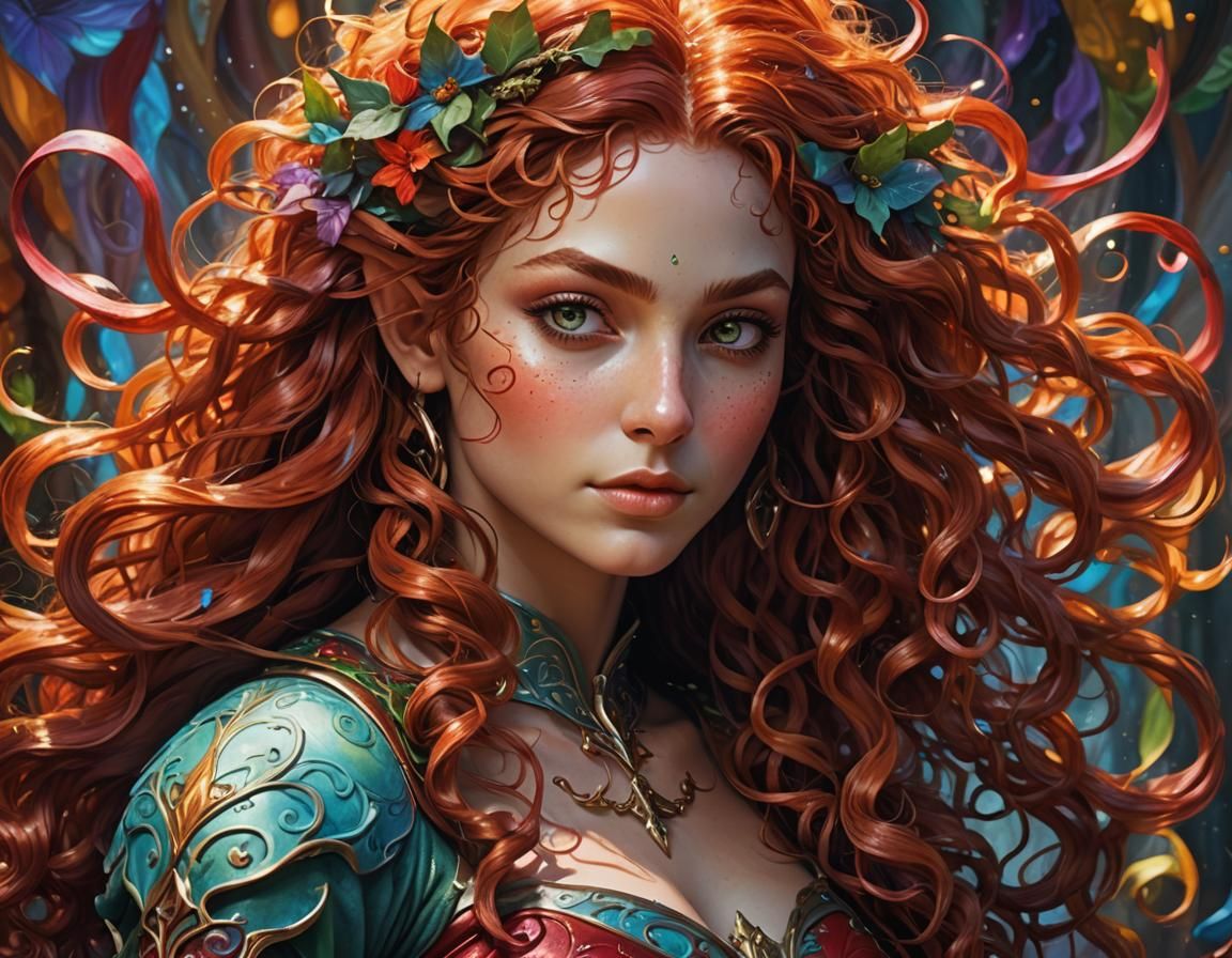 Curvy Elf with Red Hair in Fauvist Fantasy Art