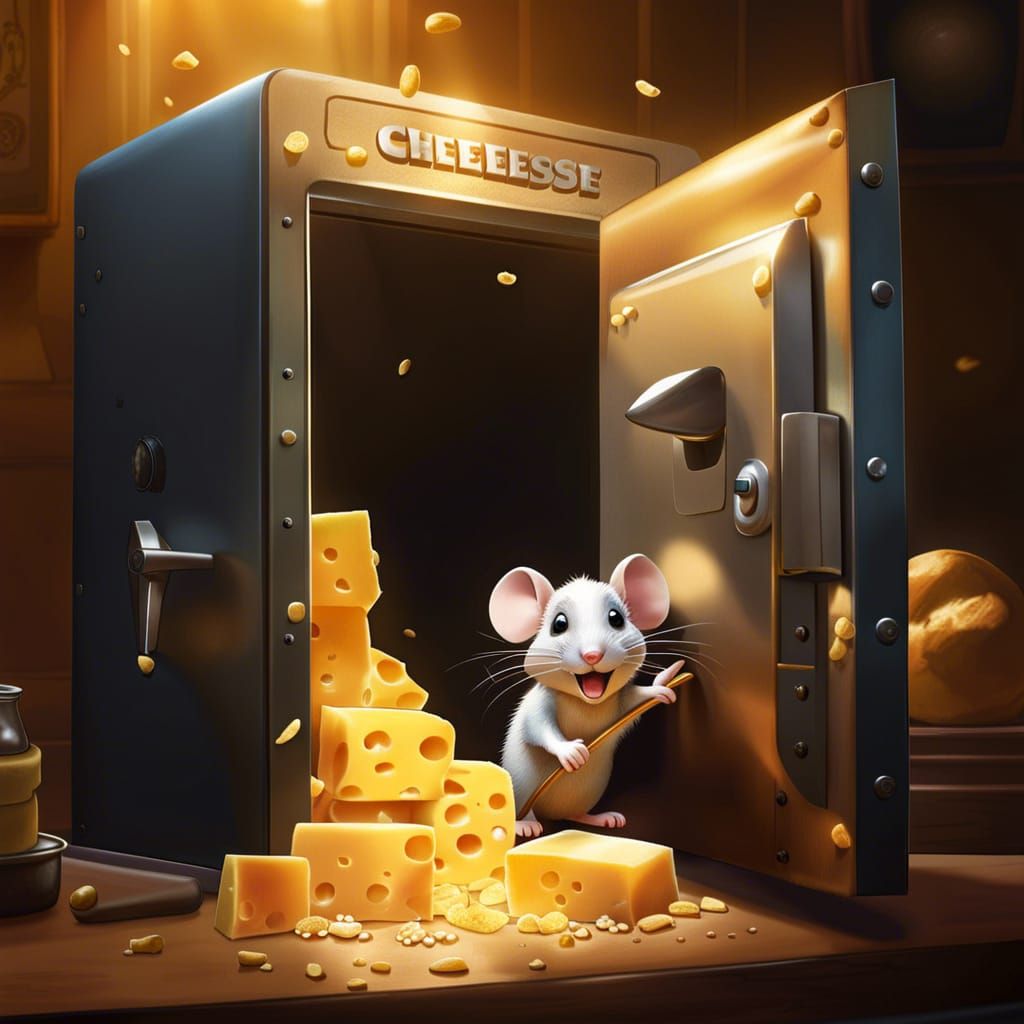 Hyperrealistic Mouse Safecracker Stealing Cheese