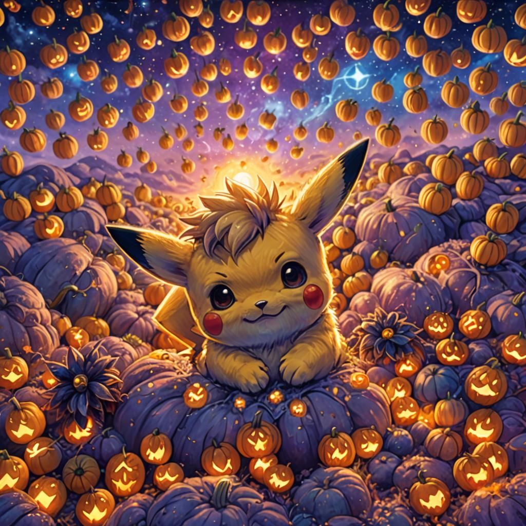 Pikachu in Pumpkins: a Visionary Astral Illustration