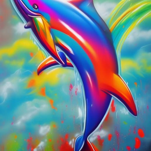 Rainbow Dolphin Storm in Graffiti Art Style