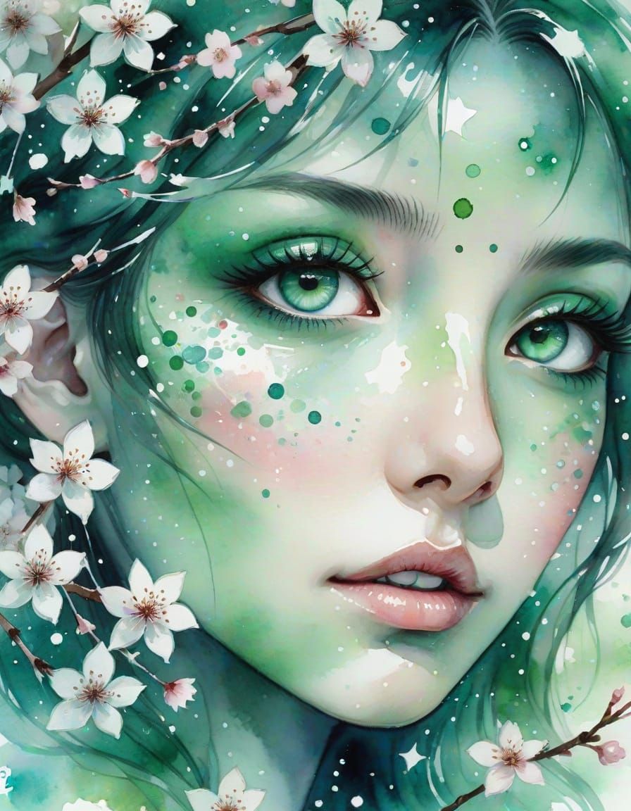 Jade Eyes in Watercolor Splash Art