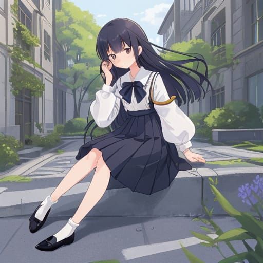 18-Year-Old Japanese Student in School Courtyard