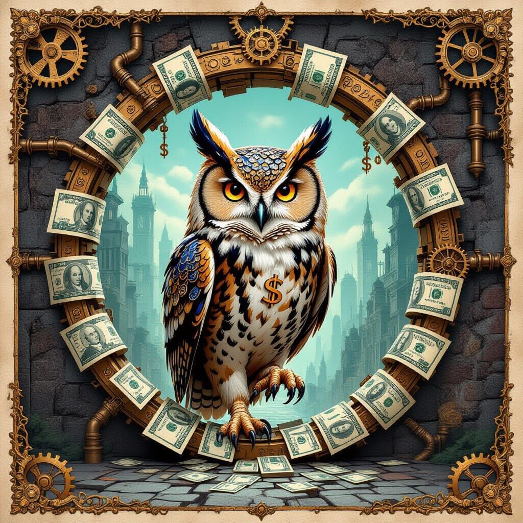 Owl-Elephant Hybrid Emerges from Banknote Portal