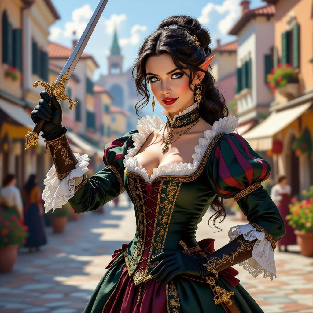 Tiefling Noble in Renaissance Venice, Oil Painting