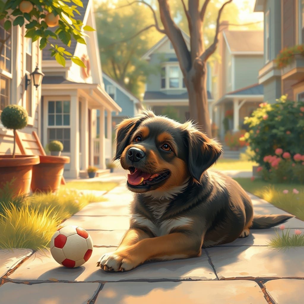 Whimsical Dog in Cozy Suburban Haven