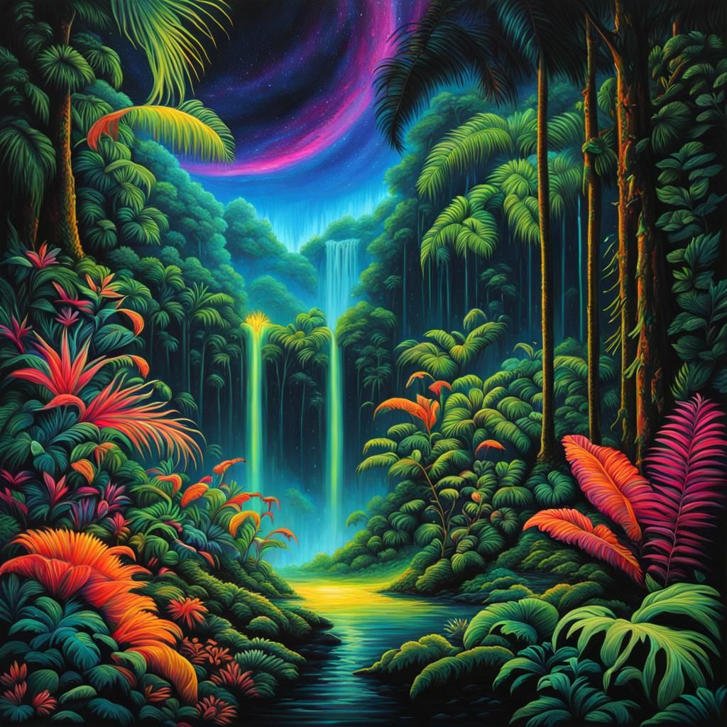 Bioluminescent Rainforest Dreamscape in Space