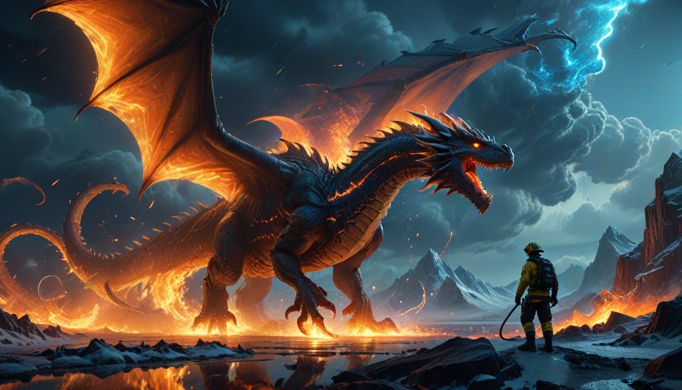 Epic Firefighter Battles Flames on an Ice Dragon