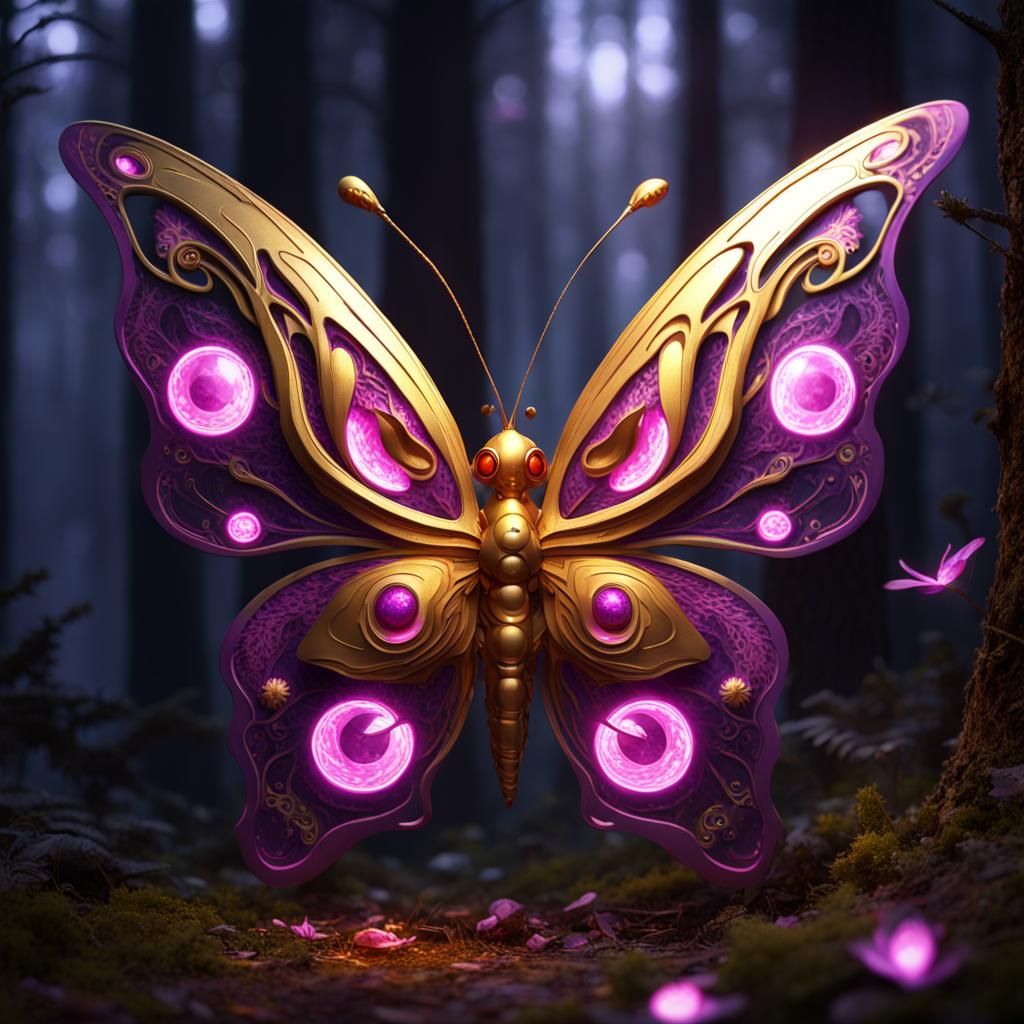 Fiery Golden Butterflies in Dark Fantasy Style