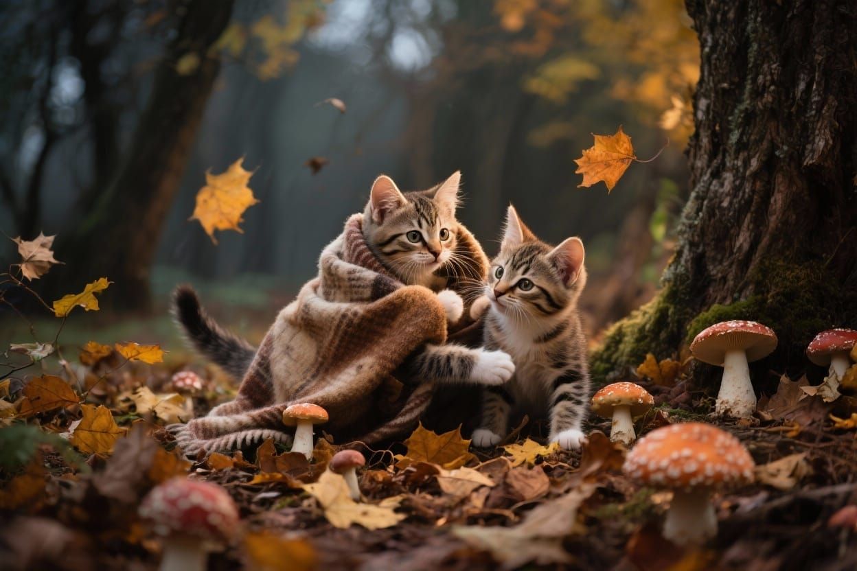 Kittens Playing in Autumn Landscape: Cinematic Film
