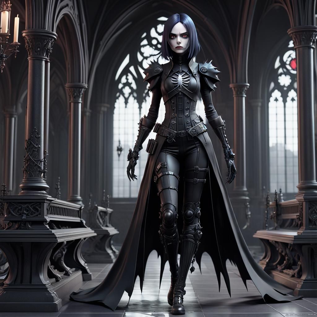 Dystopian Gothic Widow in 3D Anime Art