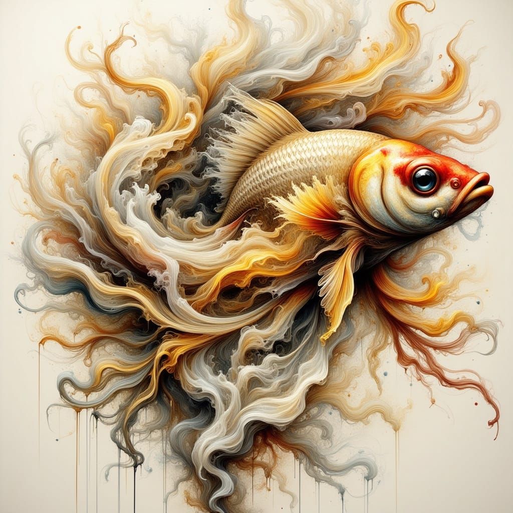 Ethereal Goldfish Portrait in Ink and Smoke