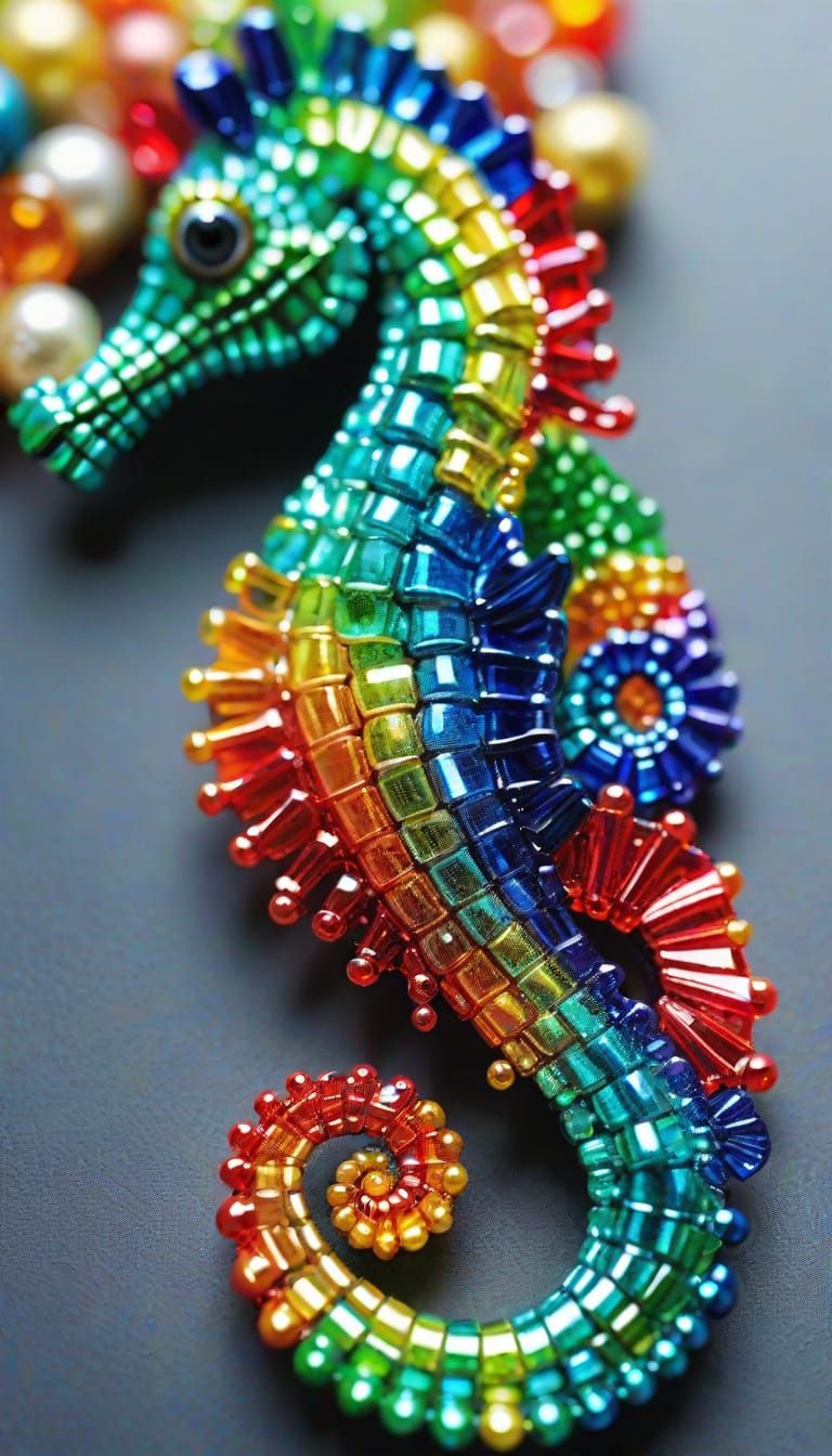 Sparkling Bead Art: A Vibrant Seahorse Close-Up