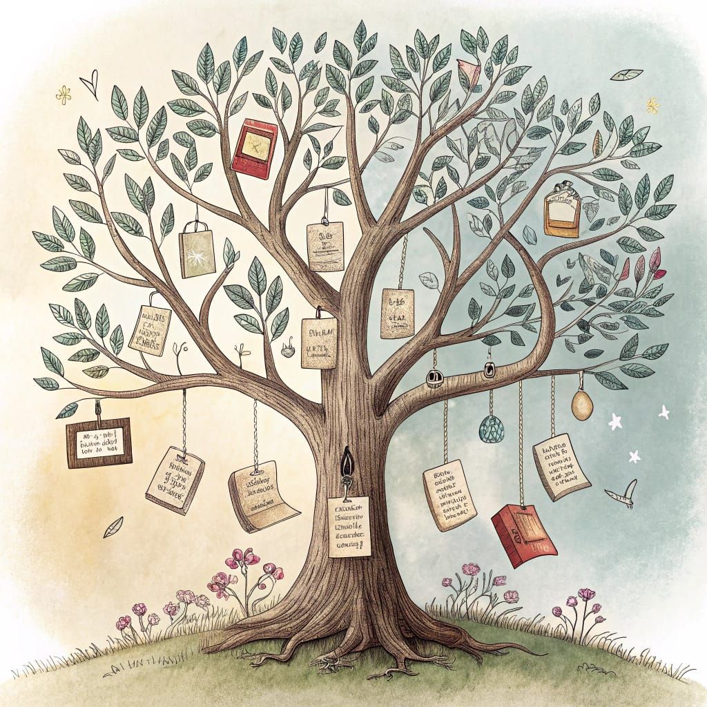 Family Tree with Tiny Literary Treasures
