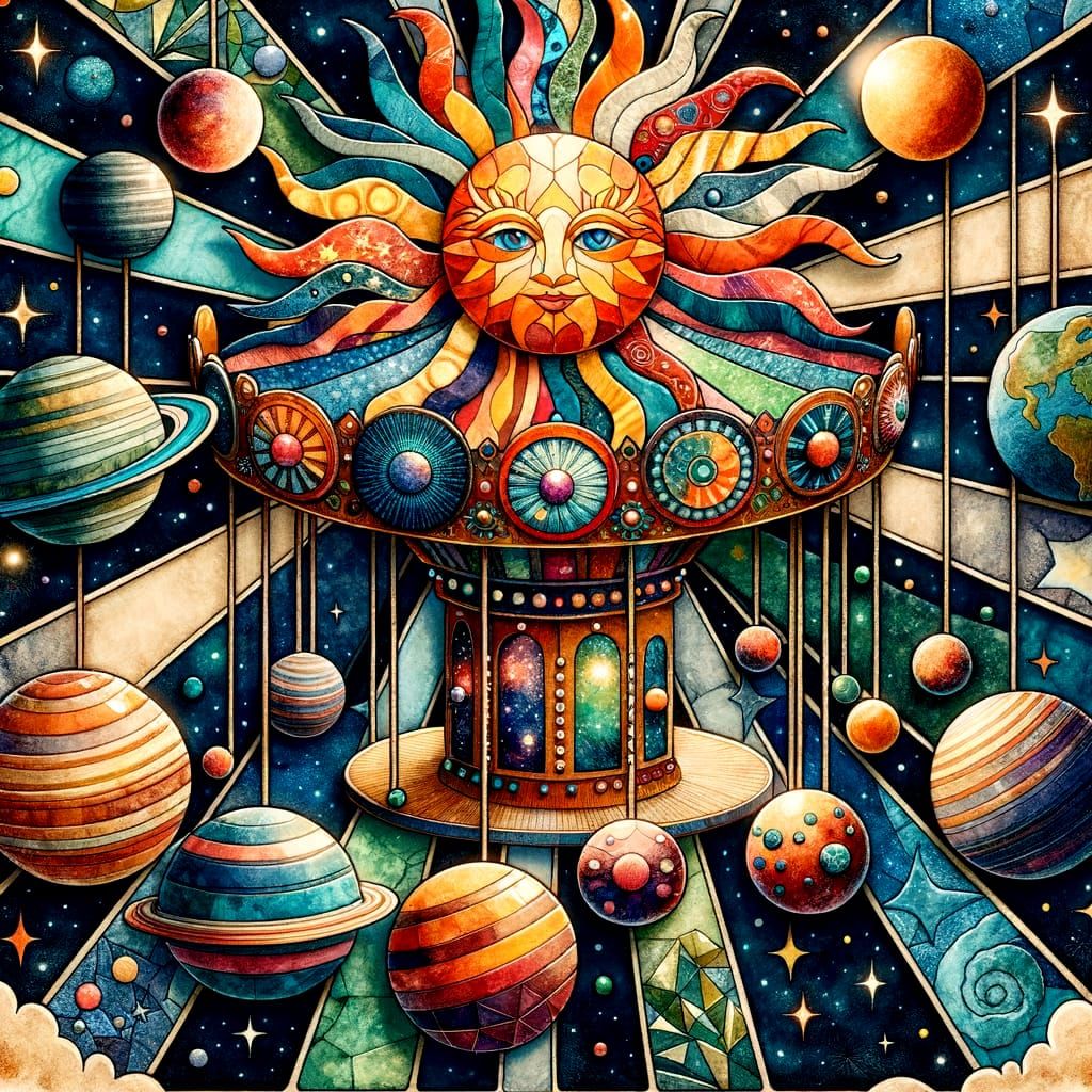 Stained Glass Planets Carousel Illustration