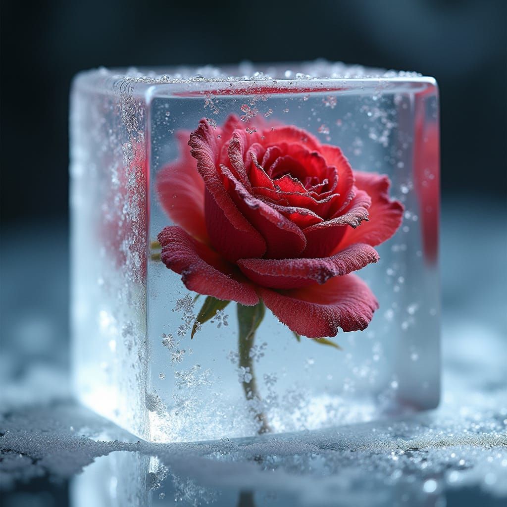 Ethereal Frozen Rose in Crystal Clear Ice