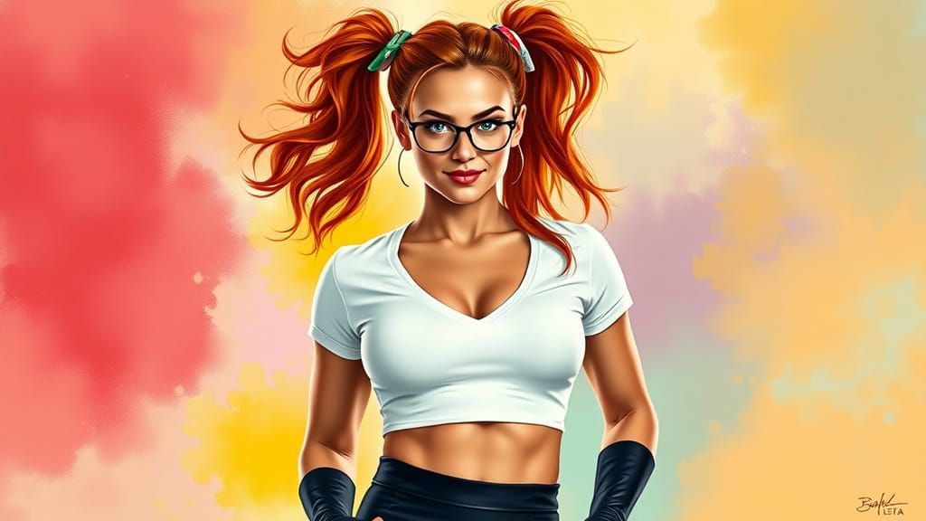 Confident Fitness Model in Vibrant Digital Art