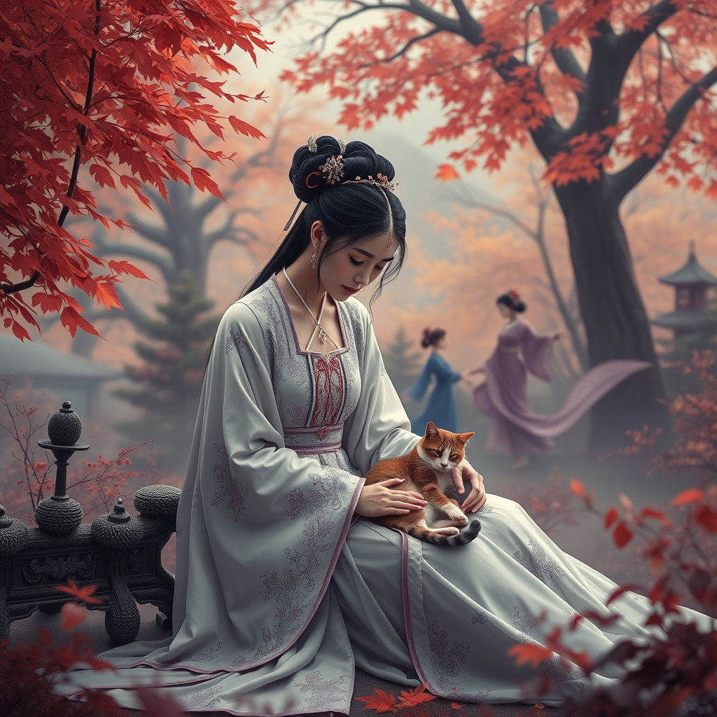 Ethereal Chinese Princess in Autumn Garden Photograph