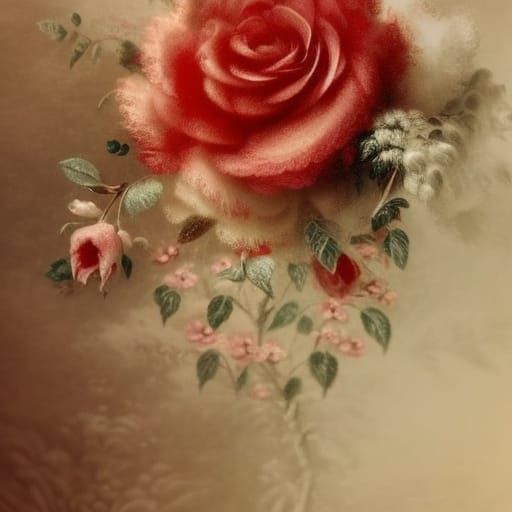 Vintage Red Rose in Fragonard Style