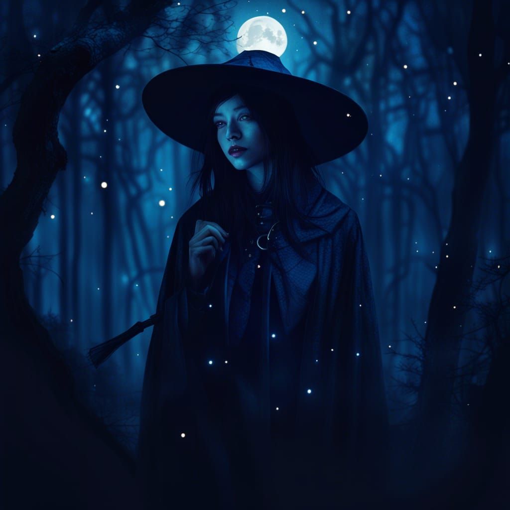 Moonlit Witch Portrait in Gothic Style