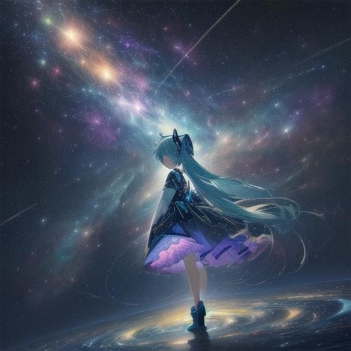 Galaxy Hatsune Miku in Space Fantasy Art
