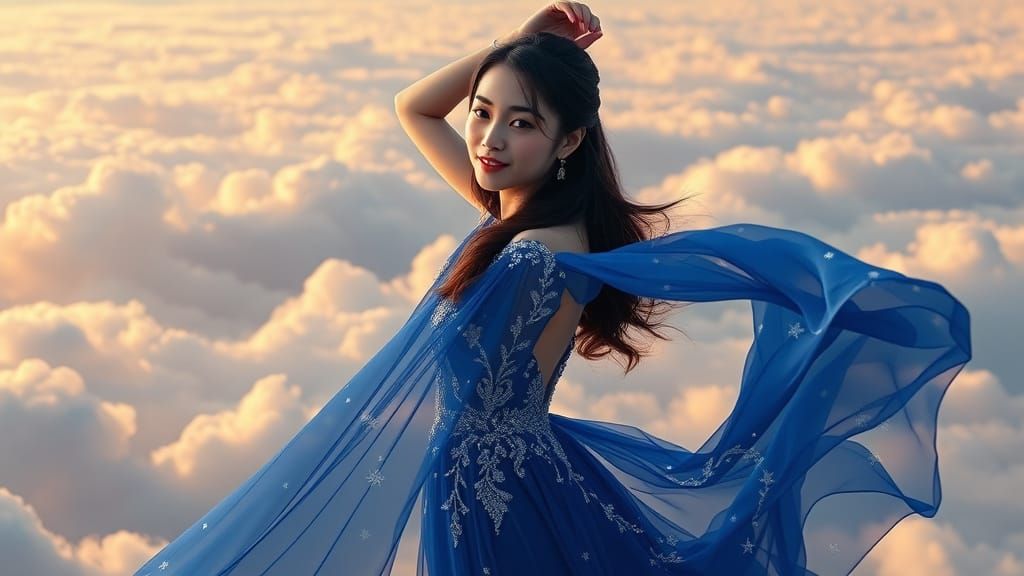Ethereal Evening Goddess in Cobalt Blue Gown