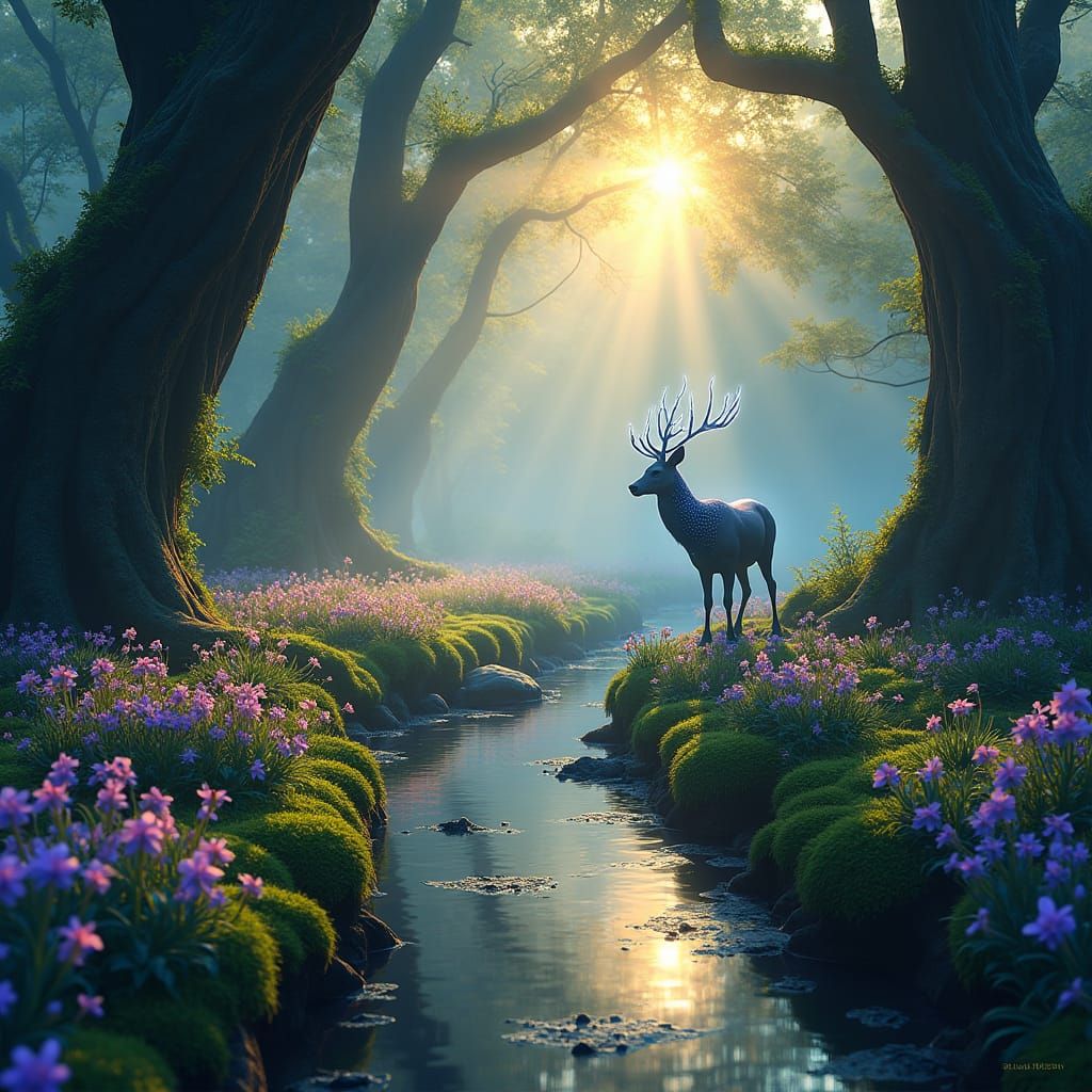 Mystical Forest at Dawn: A Fantasy Realm