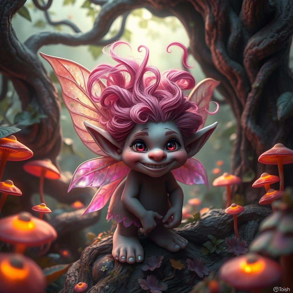 Fey Raspberry Troll in a Vibrant Mythical Realm