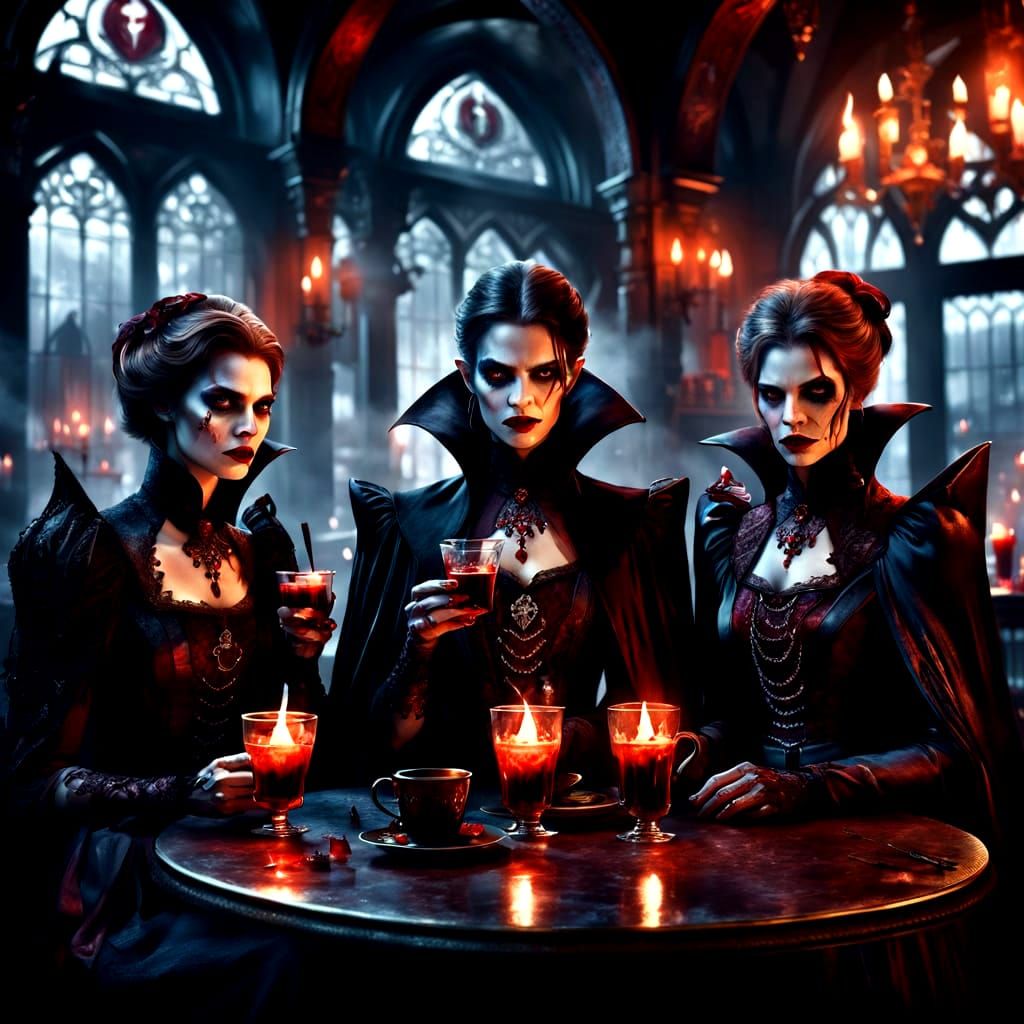 Eerie Vampire Cafe with Elegant Patrons
