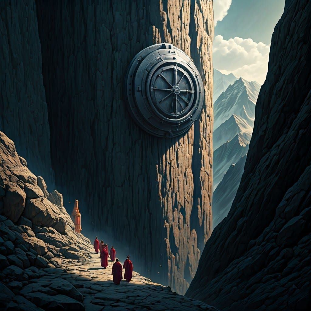 Futuristic Vault Door in Himalayan Cliffside