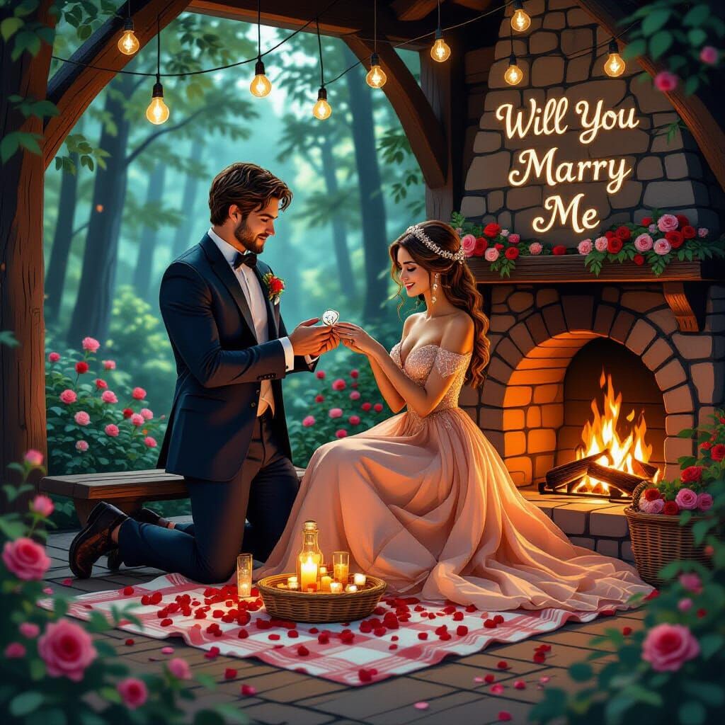 Romantic Proposal in Whimsical Forest Cabin