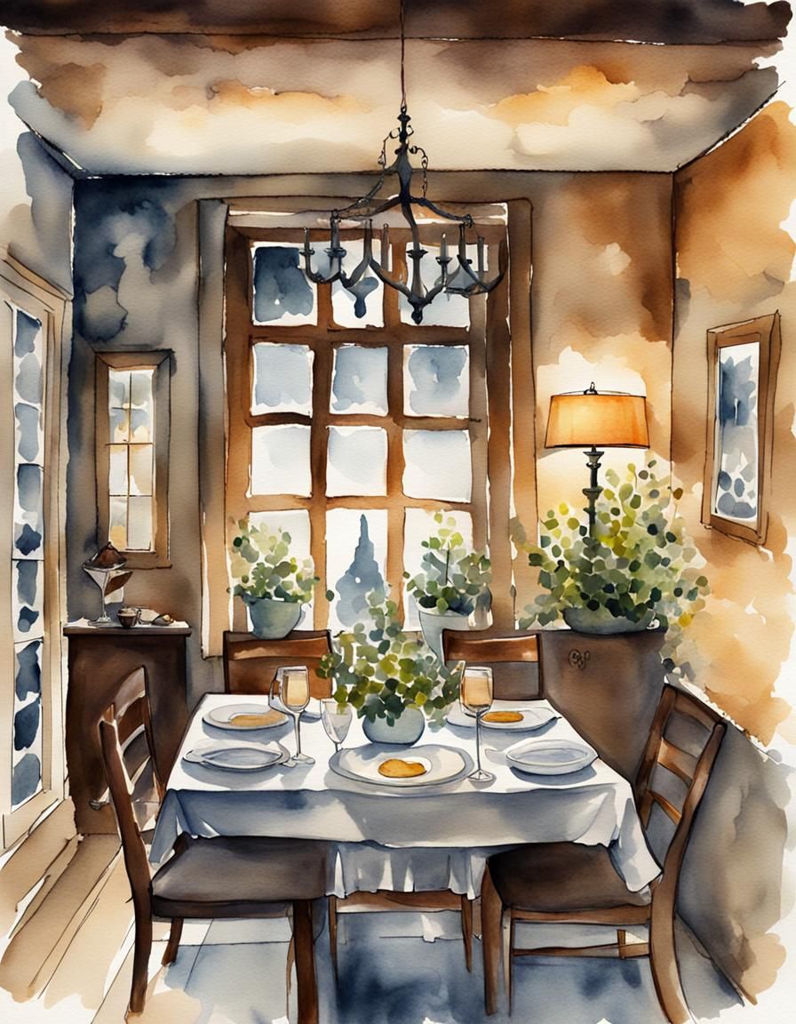 Romantic Candlelight Dinner: Storybook Watercolour Illustrat...