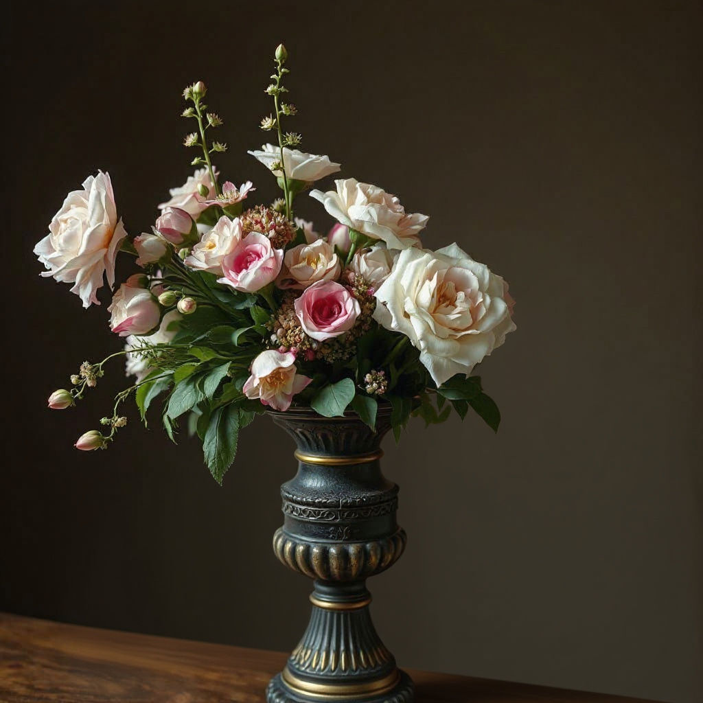 Floral Still Life in Antique Vase: Classic Realism
