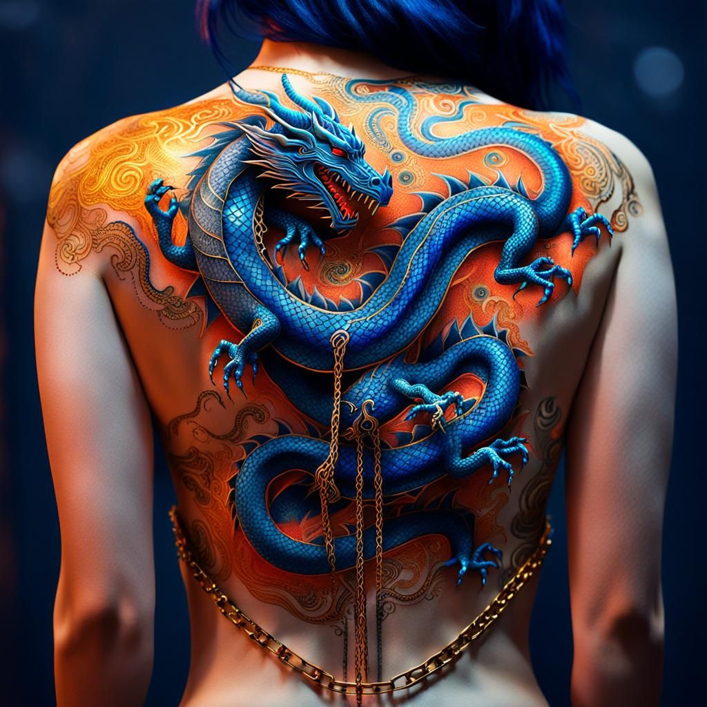 Woman with Luminous Dragon Tattoo, 3D Render