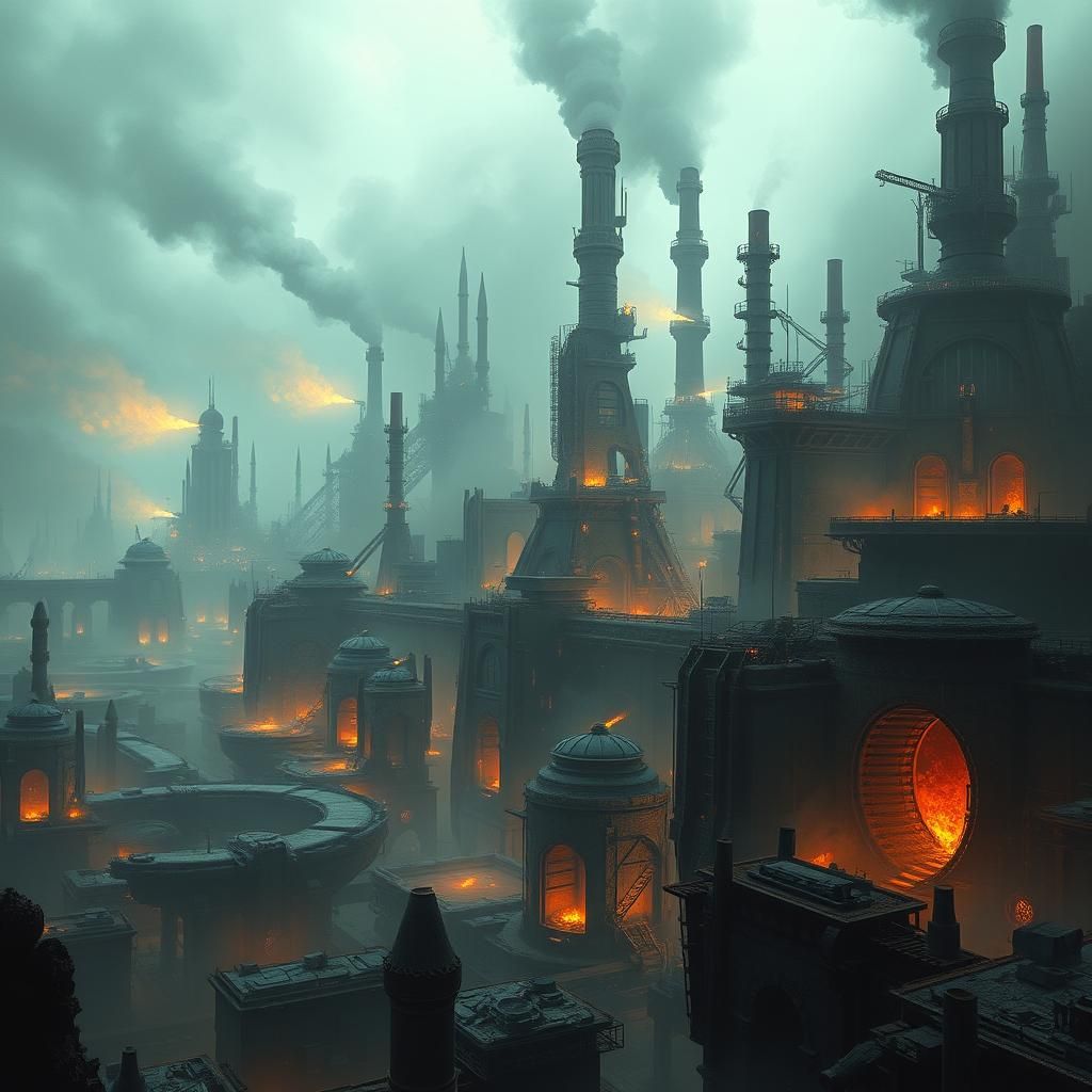 Dystopian Industrial Hive World Digital Painting