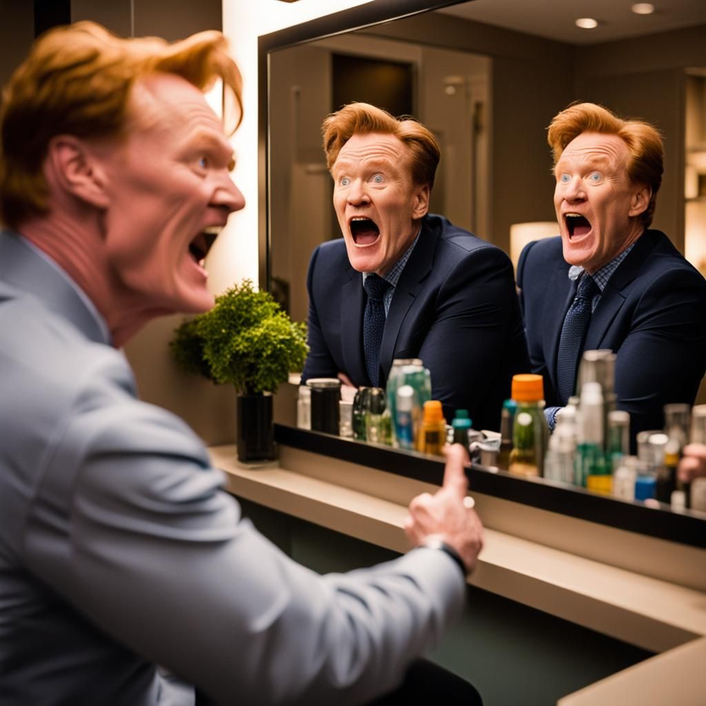 Man Screams at Mirror in Sharp Focus Photo