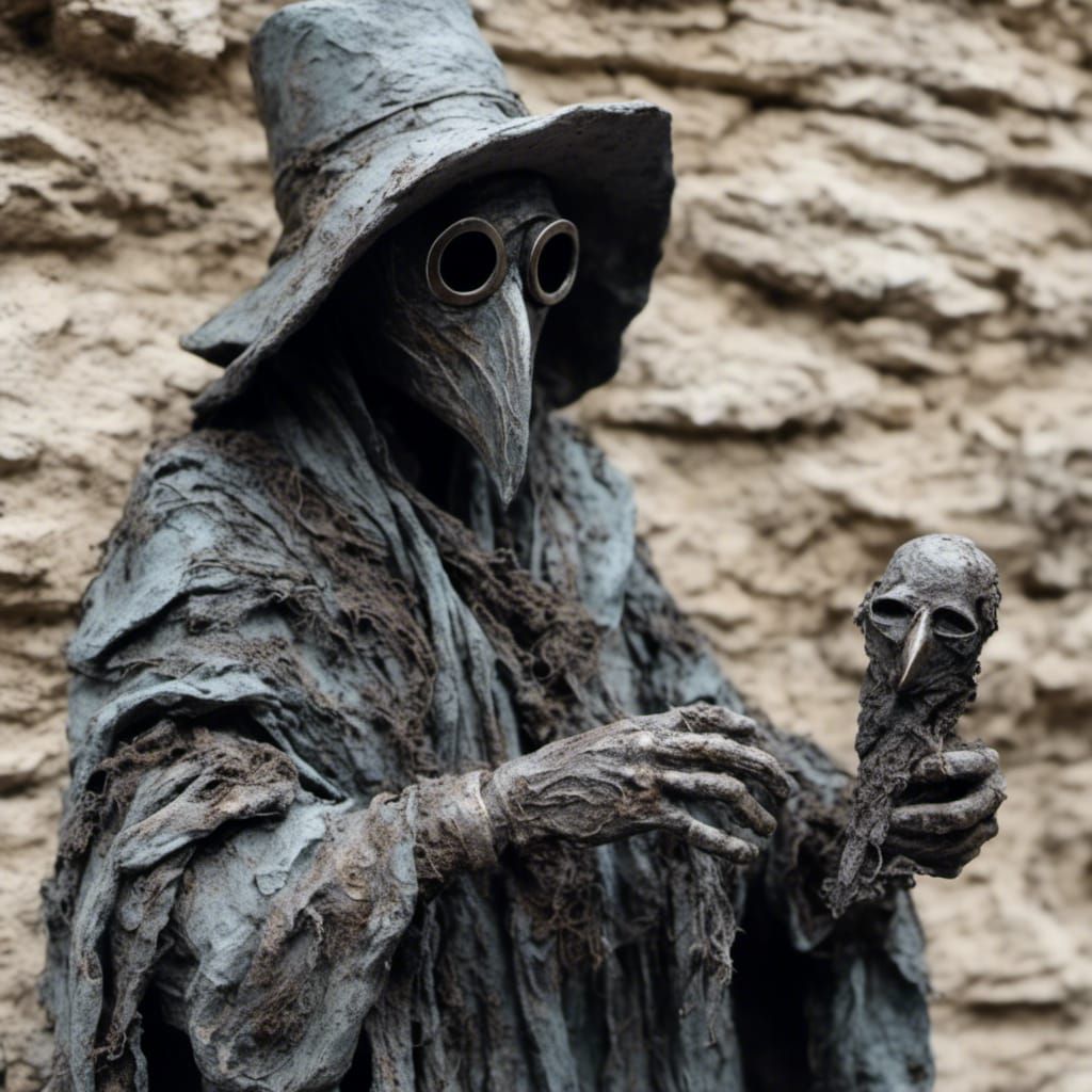 Hyperrealistic Stone Plague Doctor Statue