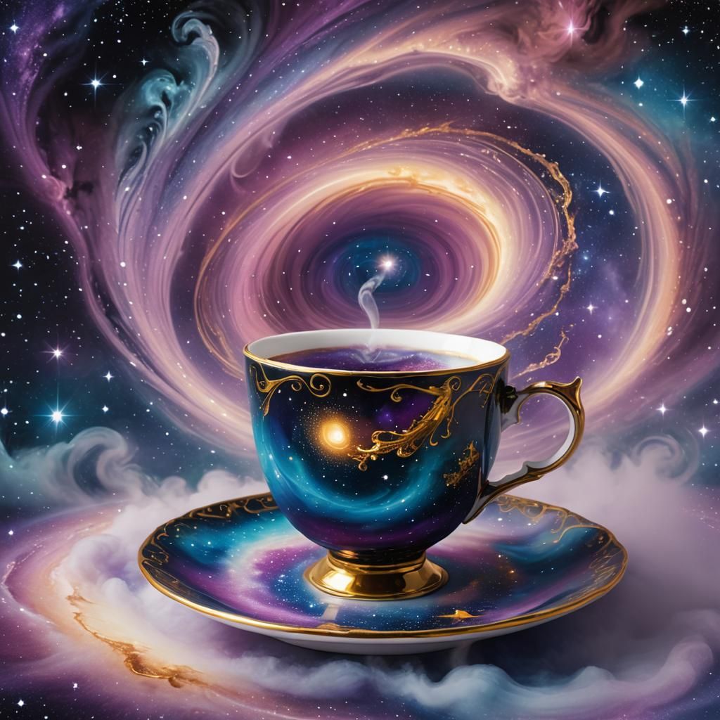 Teacup at Galaxy Gateway: Surreal Digital Art