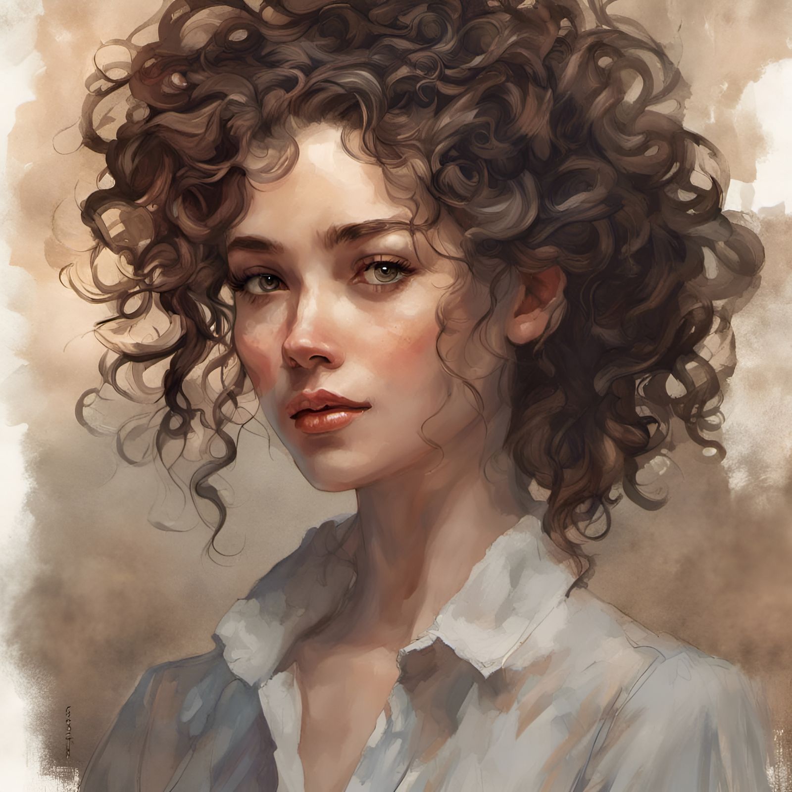 Gorgeous Woman with Curly Hair Portrait