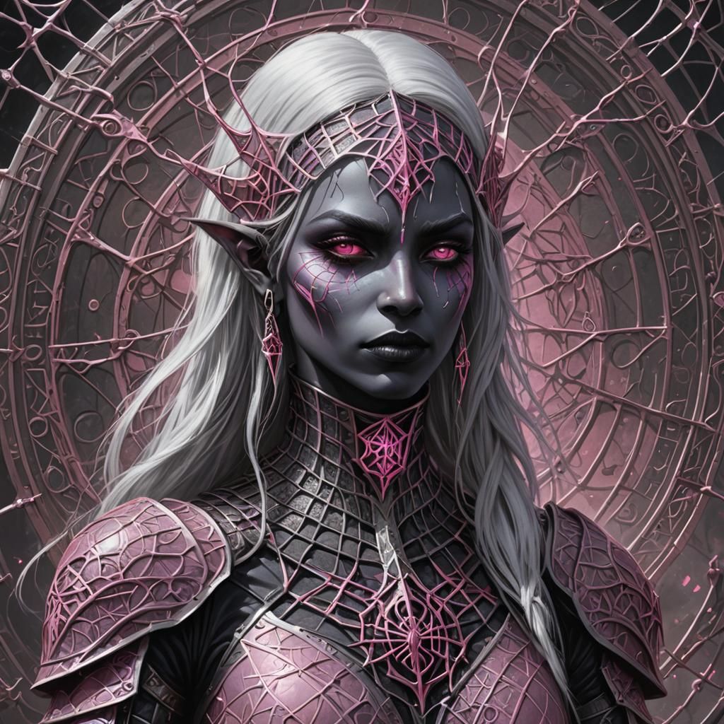 Drow Warrior in Runes and Spiderwebs