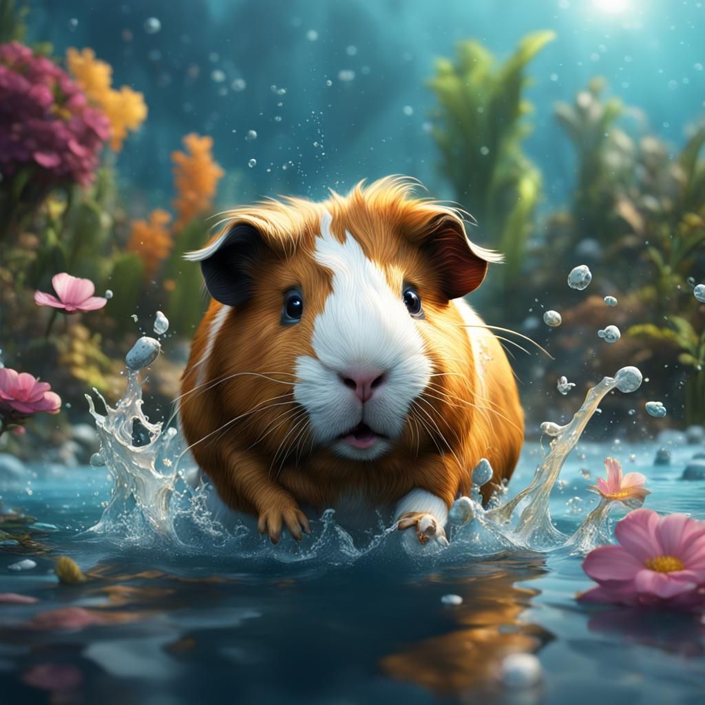 Guinea Pigs Play in Water: Matte Painting