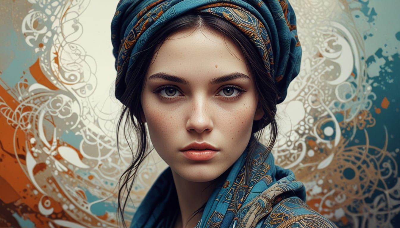 Ethereal Nomad in Dreamlike, Glitch-Effect Filigree