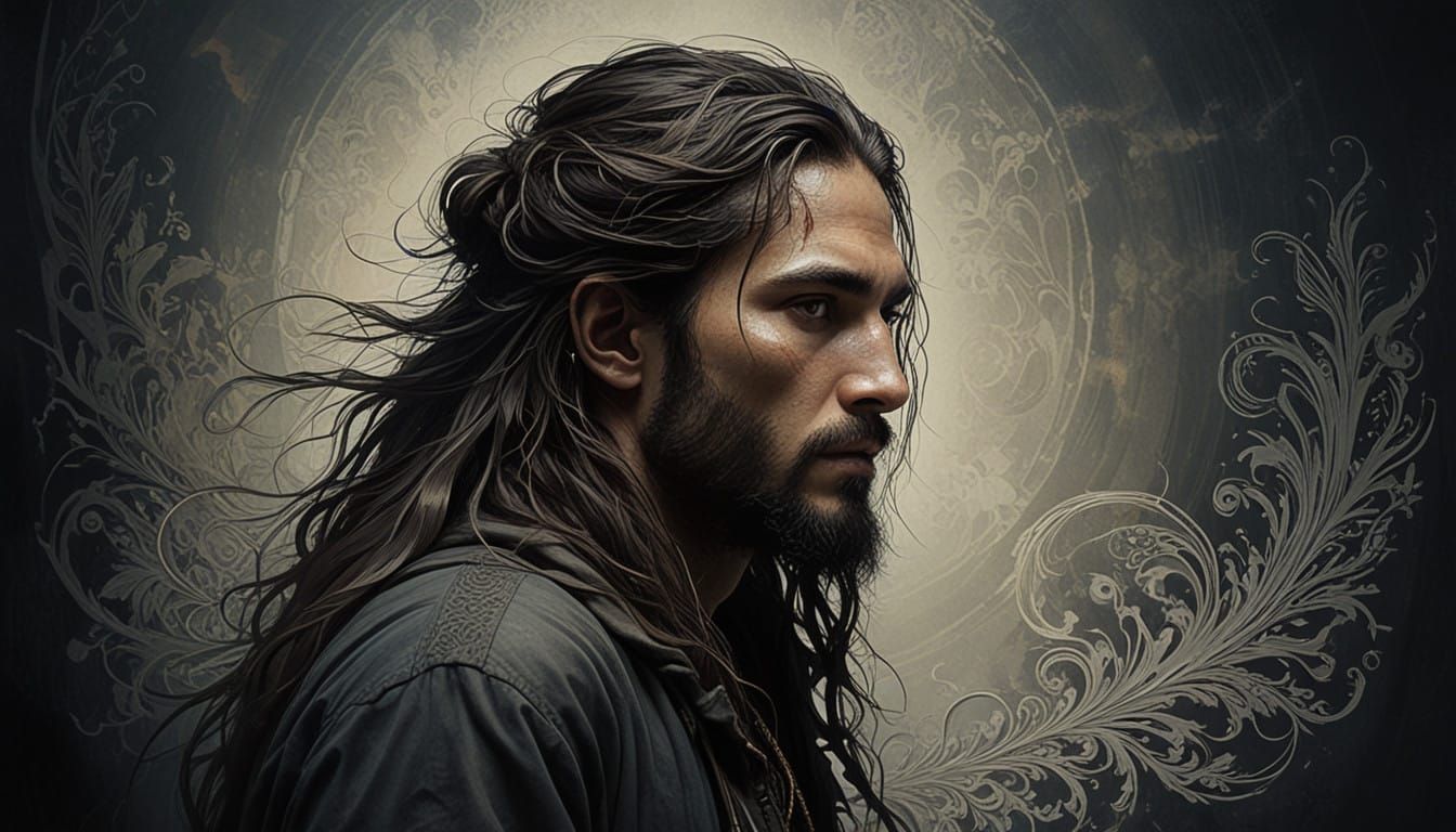 Surreal Nomadic Portrait in Dark, Mystical Landscape