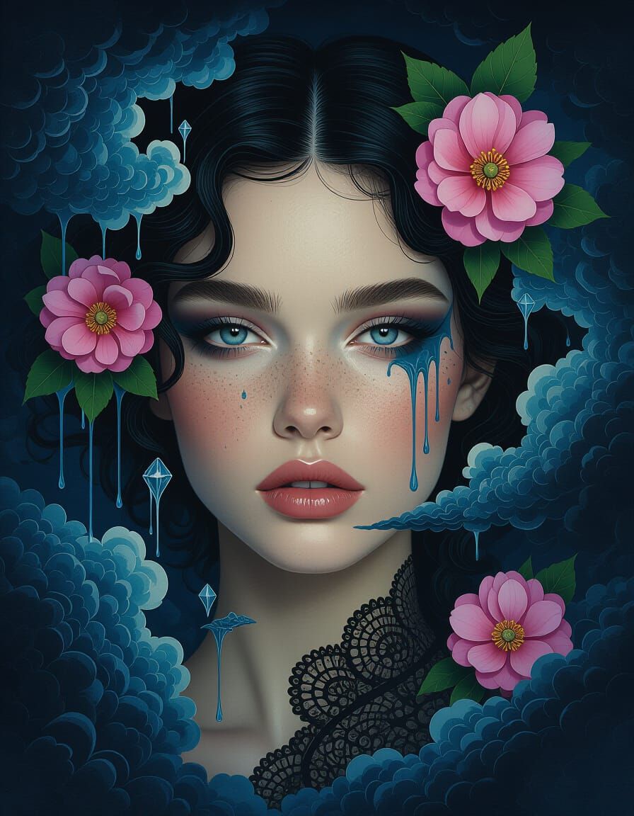 Surreal Beauty in Ink and Neon Colors