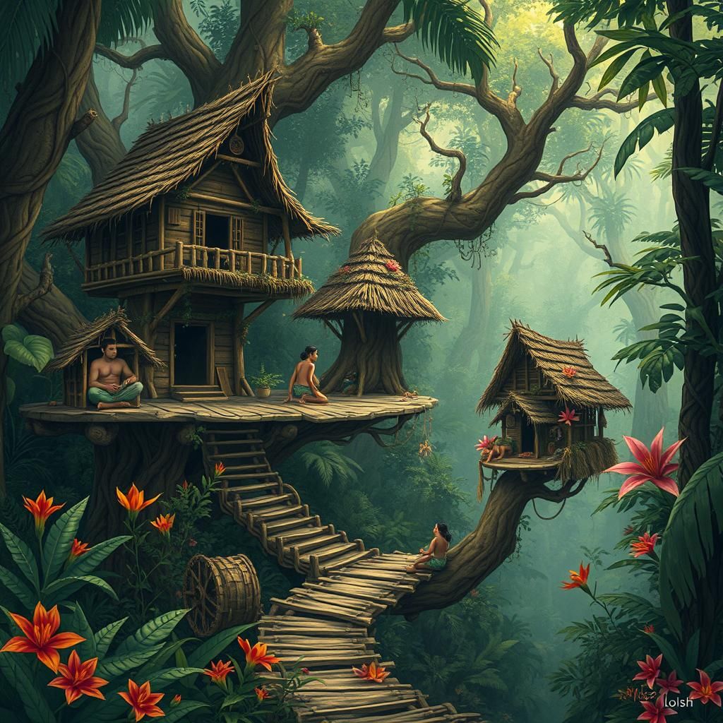 Indigenous Forest Tribe Living in Treetop Huts
