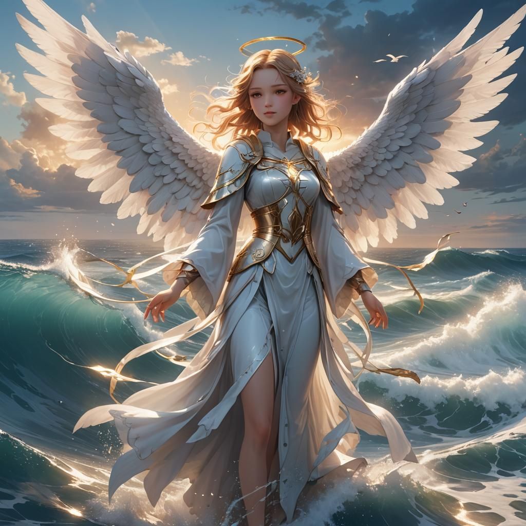 Anime Angel Casting Spell at Dawn