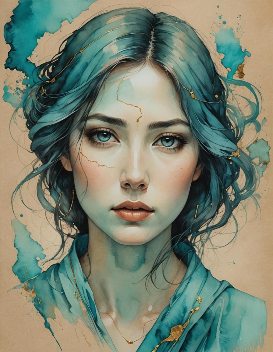 Turquoise-Eyed Writer on Ephemeral Coast: Mixed Media