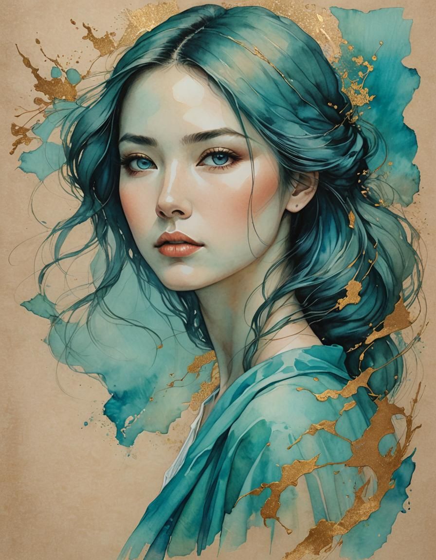 Turquoise Eyed Writer: Impressionistic Mixed Media Portrait