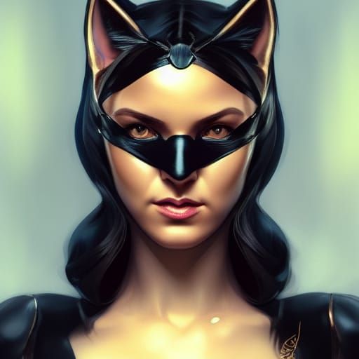 Detailed Cat Woman Portrait in Art Nouveau Style